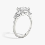 Princess Cut - Plain Band - Three Stone Ring- 0.5 Ct Side Stone each - 18 K Gold