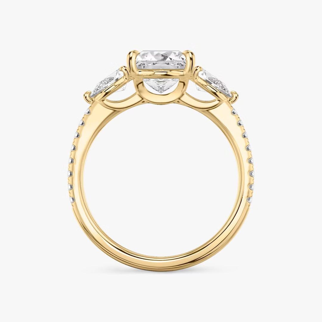 Princess Cut - Plain Band - Three Stone Ring- 0.5 Ct Side Stone each - 18 K Gold