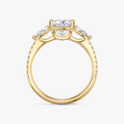 Princess Cut - Plain Band - Three Stone Ring- 0.5 Ct Side Stone each - 14 K Gold