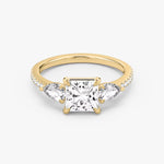 Load image into Gallery viewer, Princess Cut - Plain Band - Three Stone Ring- 0.5 Ct Side Stone each - 18 K Gold

