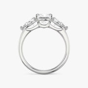 Radiant Cut - Plain Band - Three Stone Ring- 0.5 Ct Side Stone each - 18 K Gold