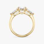 Load image into Gallery viewer, Radiant Cut - Plain Band - Three Stone Ring- 0.5 Ct Side Stone each - 18 K Gold
