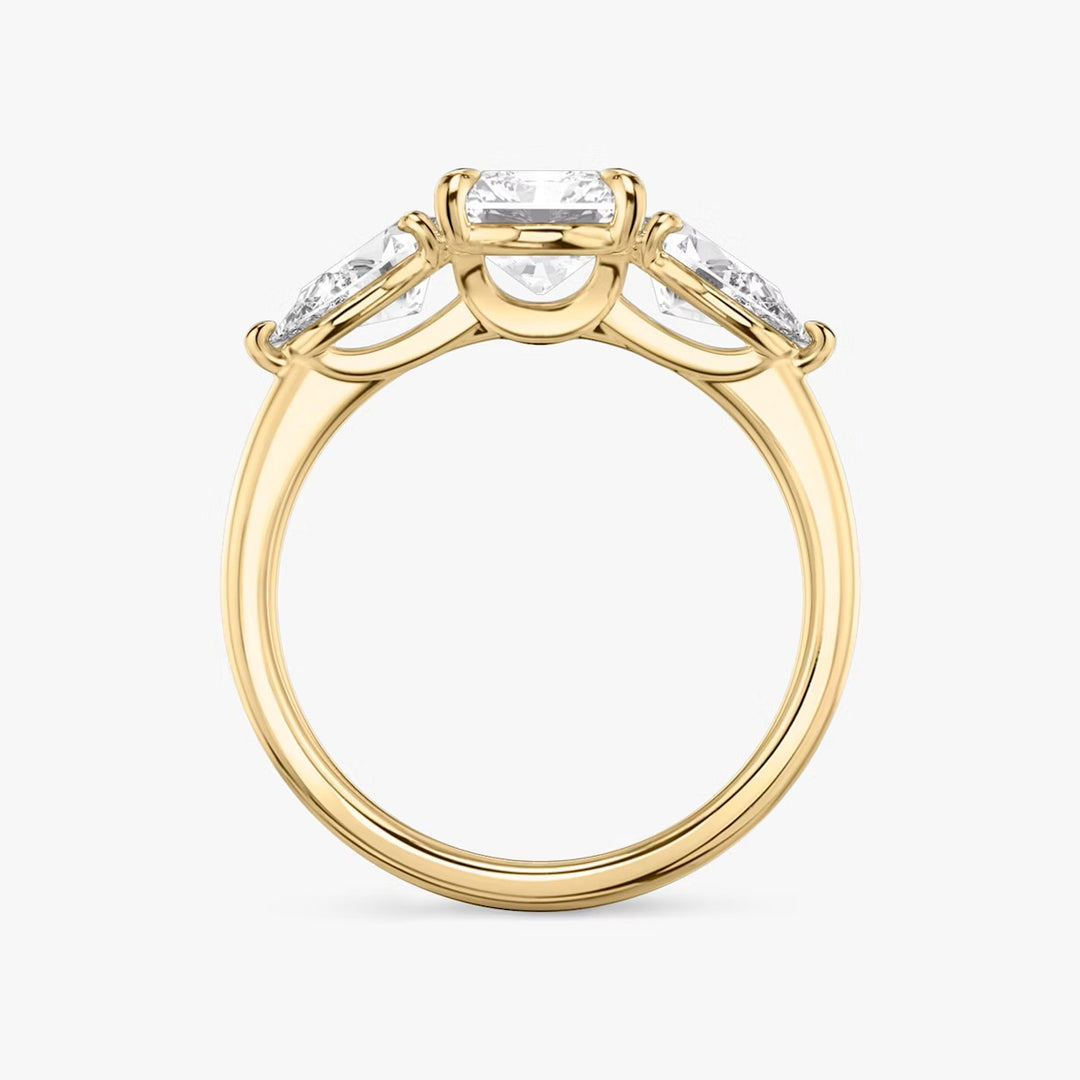 Radiant Cut - Plain Band - Three Stone Ring- 0.5 Ct Side Stone each - 18 K Gold