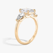 Radiant Cut - Plain Band - Three Stone Ring- 0.5 Ct Side Stone each - 14 K Gold