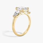 Load image into Gallery viewer, Radiant Cut - Plain Band - Three Stone Ring- 0.5 Ct Side Stone each - 18 K Gold
