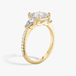 Load image into Gallery viewer, Princess Cut - Plain Band - Three Stone Ring- 0.5 Ct Side Stone each - 18 K Gold
