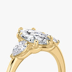Load image into Gallery viewer, Marquise Cut - Plain Band - Three Stone Ring - 0.25 Ct Side Stone each - 18 K Gold
