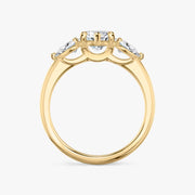 Marquise Cut - Plain Band - Three Stone Ring - 0.25 Ct Side Stone each - 18 K Gold