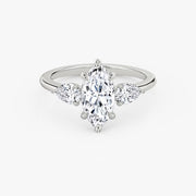 Marquise Cut - Plain Band - Three Stone Ring - 0.25 Ct Side Stone each - 18 K Gold