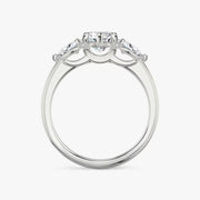 Marquise Cut - Plain Band - Three Stone Ring - 0.25 Ct Side Stone each - 18 K Gold