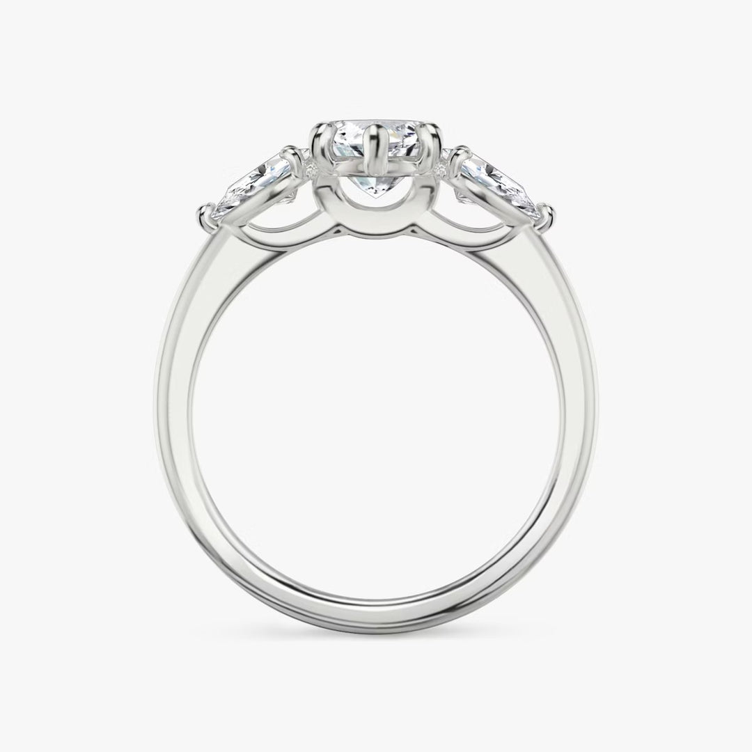 Marquise Cut - Plain Band - Three Stone Ring - 0.25 Ct Side Stone each - 14 K Gold