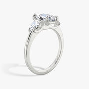 Marquise Cut - Plain Band - Three Stone Ring - 0.25 Ct Side Stone each - 18 K Gold
