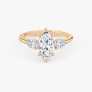 Marquise Cut - Plain Band - Three Stone Ring - 0.25 Ct Side Stone each - 14 K Gold