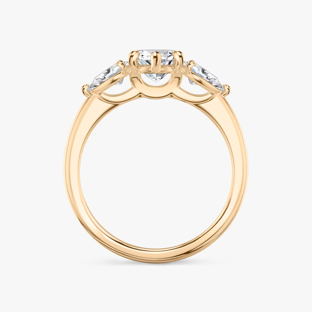Marquise Cut - Plain Band - Three Stone Ring - 0.25 Ct Side Stone each - 18 K Gold