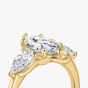 Marquise Cut - Plain Band - Three Stone Ring- 0.5 Ct Side Stone each - 14 K Gold
