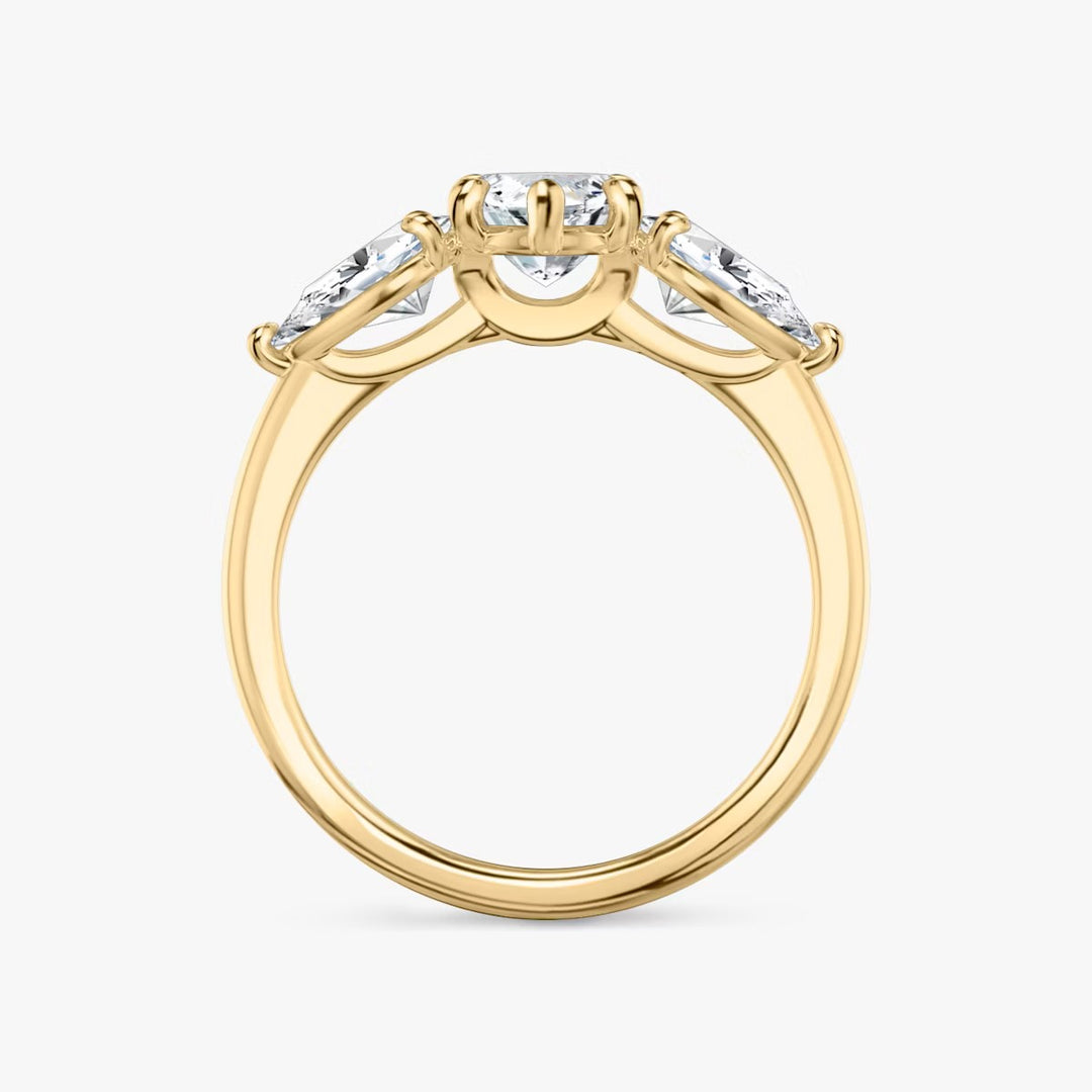 Marquise Cut - Plain Band - Three Stone Ring- 0.5 Ct Side Stone each - 14 K Gold