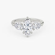 Marquise Cut - Plain Band - Three Stone Ring- 0.5 Ct Side Stone each - 18 K Gold
