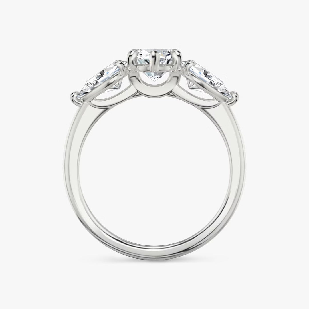 Marquise Cut - Plain Band - Three Stone Ring- 0.5 Ct Side Stone each - 18 K Gold