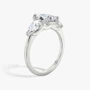Marquise Cut - Plain Band - Three Stone Ring- 0.5 Ct Side Stone each - 14 K Gold