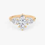 Load image into Gallery viewer, Marquise Cut - Plain Band - Three Stone Ring- 0.5 Ct Side Stone each - 14 K Gold

