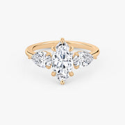 Marquise Cut - Plain Band - Three Stone Ring- 0.5 Ct Side Stone each - 18 K Gold