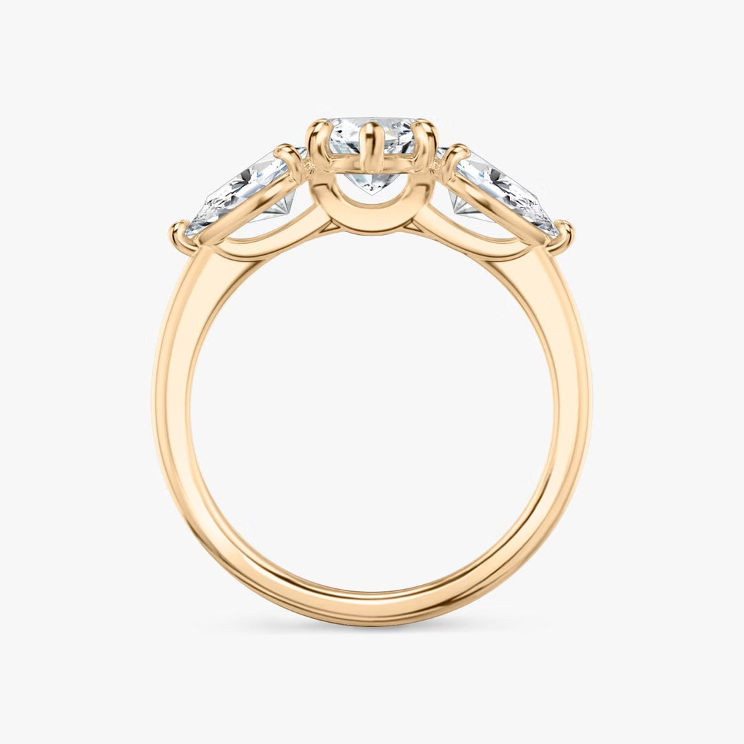 Marquise Cut - Plain Band - Three Stone Ring- 0.5 Ct Side Stone each - 18 K Gold