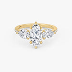Load image into Gallery viewer, Marquise Cut - Pave Band - Three Stone Ring - 0.25 Ct Side Stone each - 18 K Gold
