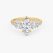 Marquise Cut - Pave Band - Three Stone Ring - 0.25 Ct Side Stone each - 18 K Gold