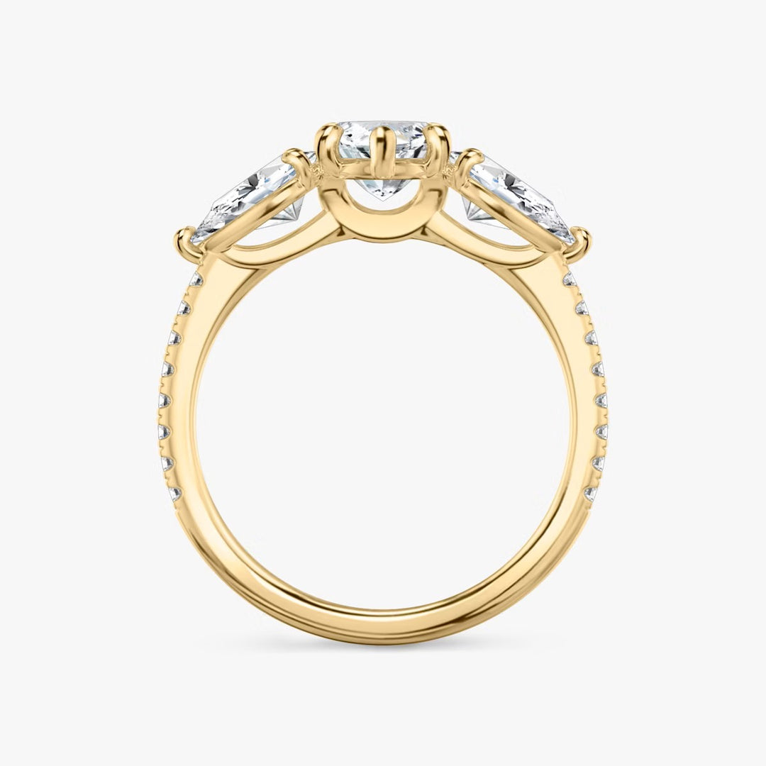 Marquise Cut - Pave Band - Three Stone Ring - 0.25 Ct Side Stone each - 14 K Gold