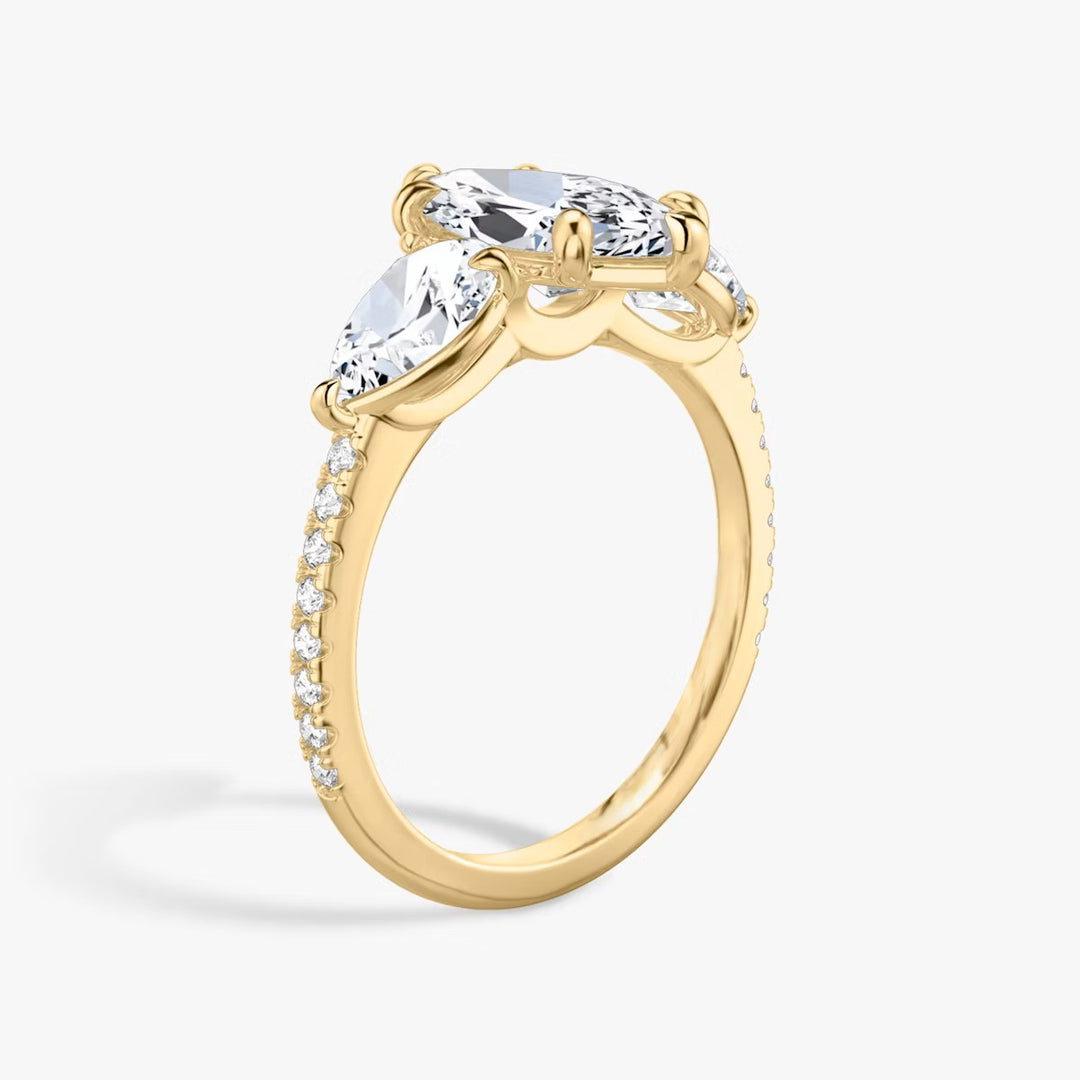 Marquise Cut - Pave Band - Three Stone Ring - 0.25 Ct Side Stone each - 18 K Gold