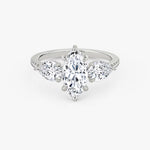 Load image into Gallery viewer, Marquise Cut - Pave Band - Three Stone Ring - 0.25 Ct Side Stone each - 18 K Gold
