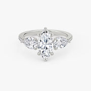 Marquise Cut - Pave Band - Three Stone Ring - 0.25 Ct Side Stone each - 18 K Gold