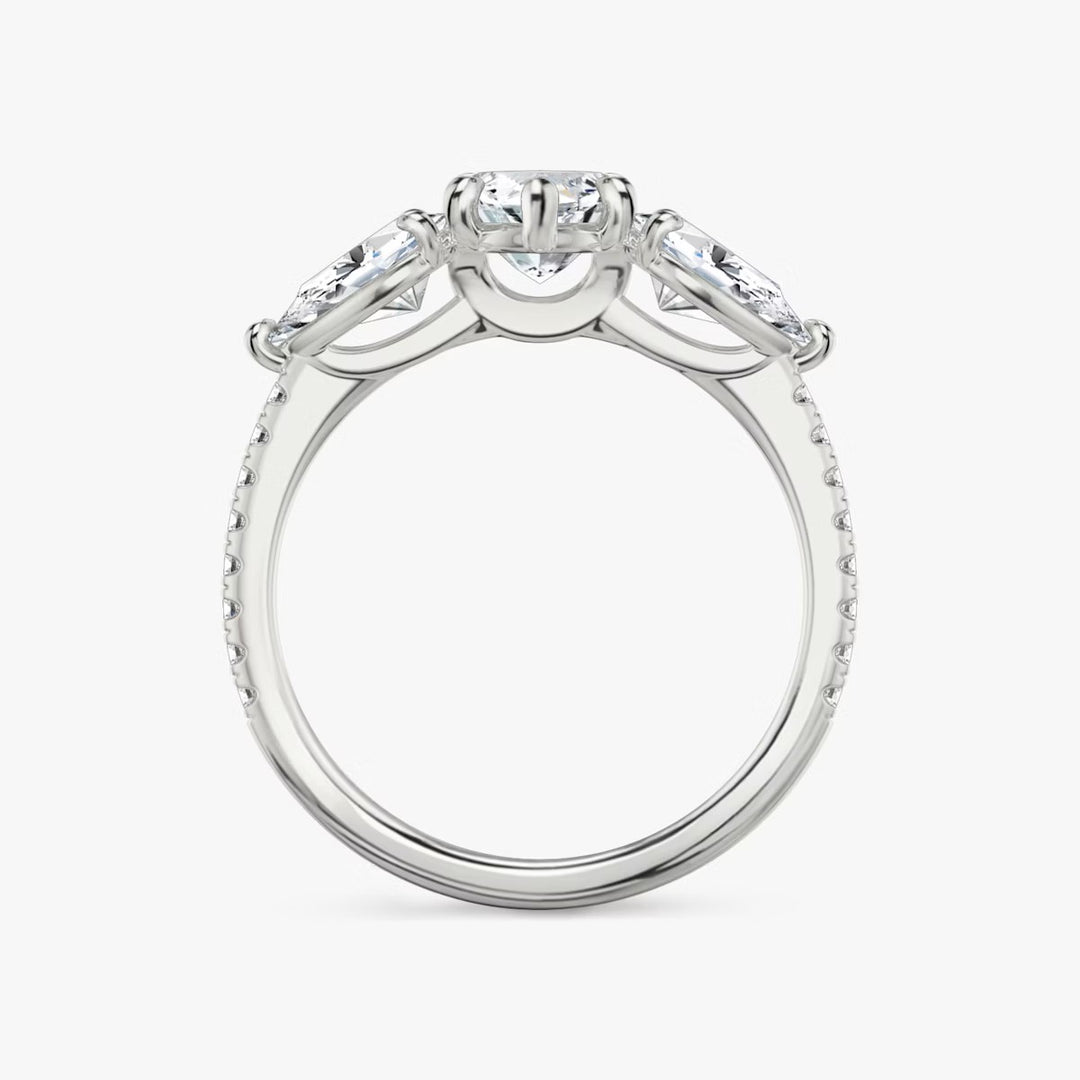 Marquise Cut - Pave Band - Three Stone Ring - 0.25 Ct Side Stone each - 18 K Gold