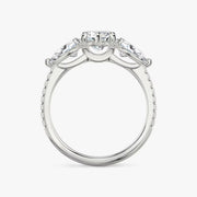 Marquise Cut - Pave Band - Three Stone Ring - 0.25 Ct Side Stone each - 14 K Gold