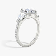 Marquise Cut - Pave Band - Three Stone Ring - 0.25 Ct Side Stone each - 14 K Gold