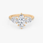 Marquise Cut - Pave Band - Three Stone Ring - 0.25 Ct Side Stone each - 14 K Gold