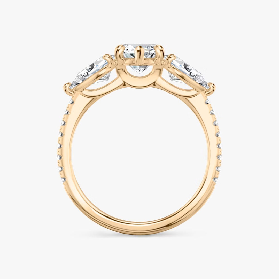 Marquise Cut - Pave Band - Three Stone Ring - 0.25 Ct Side Stone each - 18 K Gold