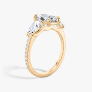 Marquise Cut - Pave Band - Three Stone Ring - 0.25 Ct Side Stone each - 14 K Gold