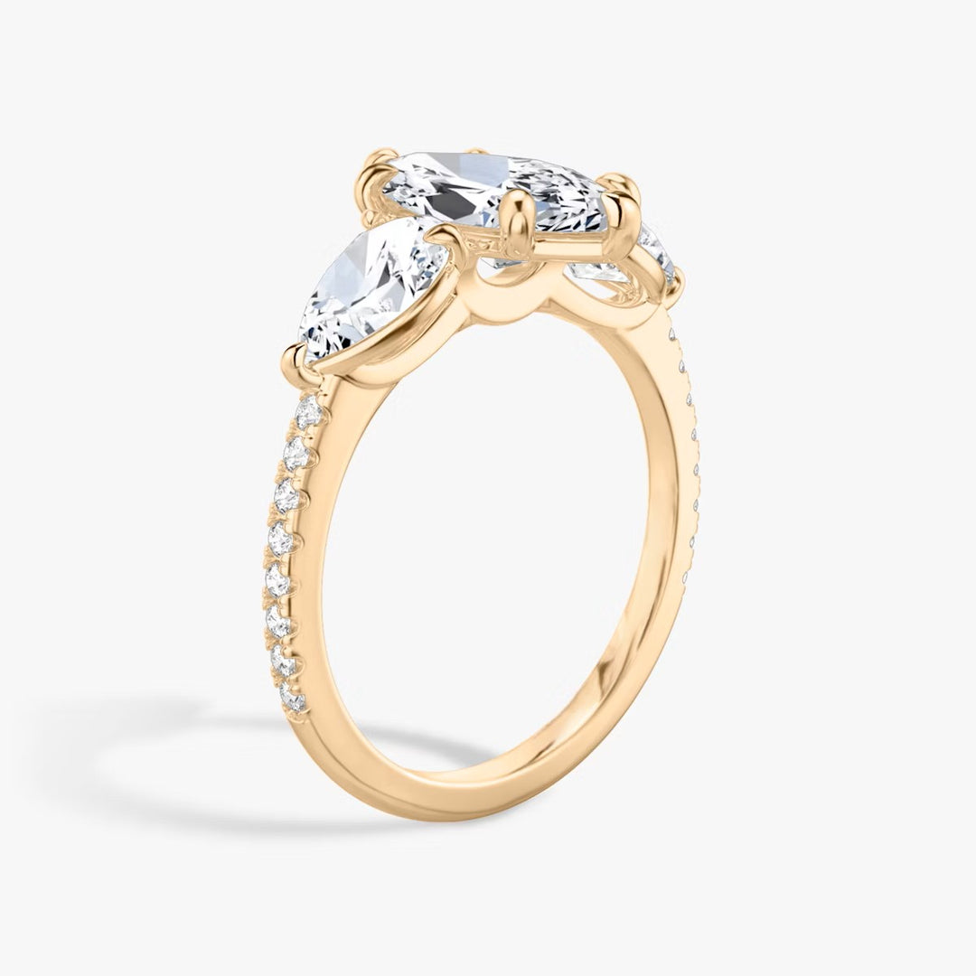 Marquise Cut - Pave Band - Three Stone Ring - 0.25 Ct Side Stone each - 18 K Gold