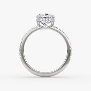 Cushion Cut - Pave Band Hidden Halo - Classic Engagement Ring- 14 K