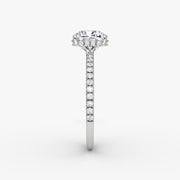 Cushion Cut - Pave Band Hidden Halo - Classic Engagement Ring- 14 K