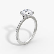 Cushion Cut - Pave Band Hidden Halo - Classic Engagement Ring- 14 K