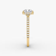 Cushion Cut - Pave Band Hidden Halo - Classic Engagement Ring- 14 K