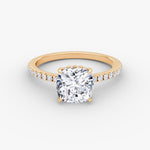 Load image into Gallery viewer, Cushion Cut - Pave Band Hidden Halo - Classic Engagement Ring- 14 K
