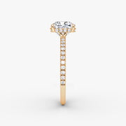 Cushion Cut - Pave Band Hidden Halo - Classic Engagement Ring- 14 K