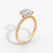 Cushion Cut - Pave Band Hidden Halo - Classic Engagement Ring- 14 K