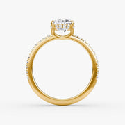 Oval Cut - Pave Band Hidden Halo - Classic Engagement Ring- 14 K Gold