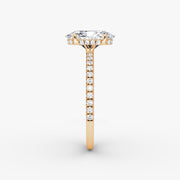 Oval Cut - Pave Band Hidden Halo - Classic Engagement Ring- 14 K Gold