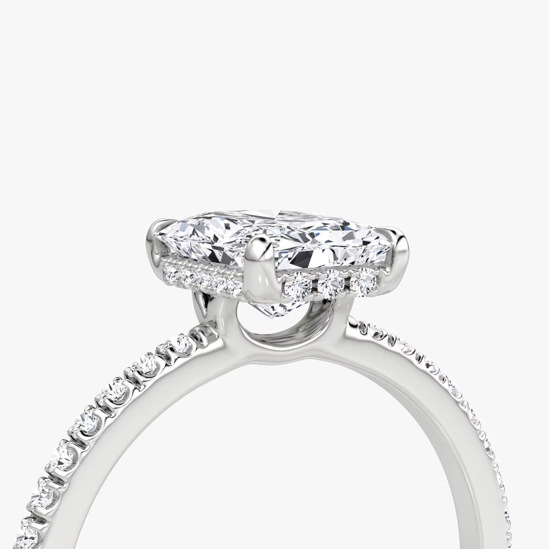 Radiant Cut - Pave Band Hidden Halo - Classic Engagement Ring- 14 K Gold