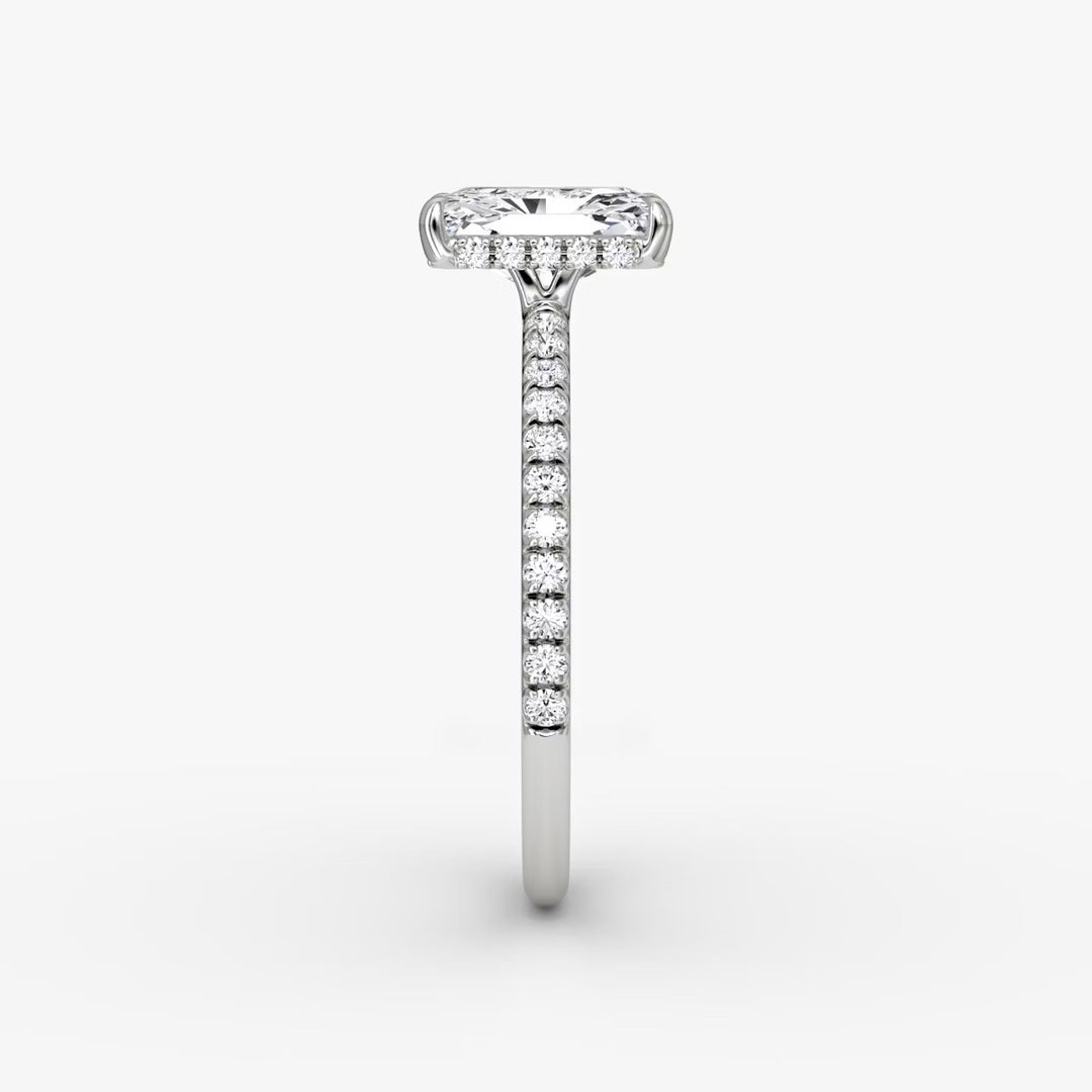 Radiant Cut - Pave Band Hidden Halo - Classic Engagement Ring- 14 K Gold